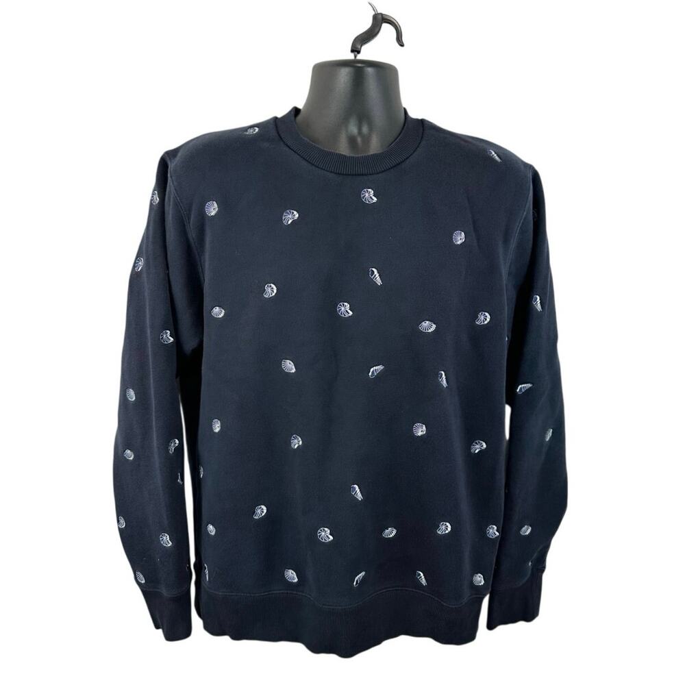 Scotch & Soda Seashell Embroidered Crew Sweatshirt Navy Blue Size Large Slim